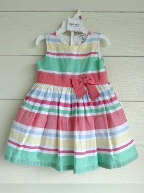 Carter's Sleeveless Pastel Stripe Bow Dress Size 9 Months Little Collections